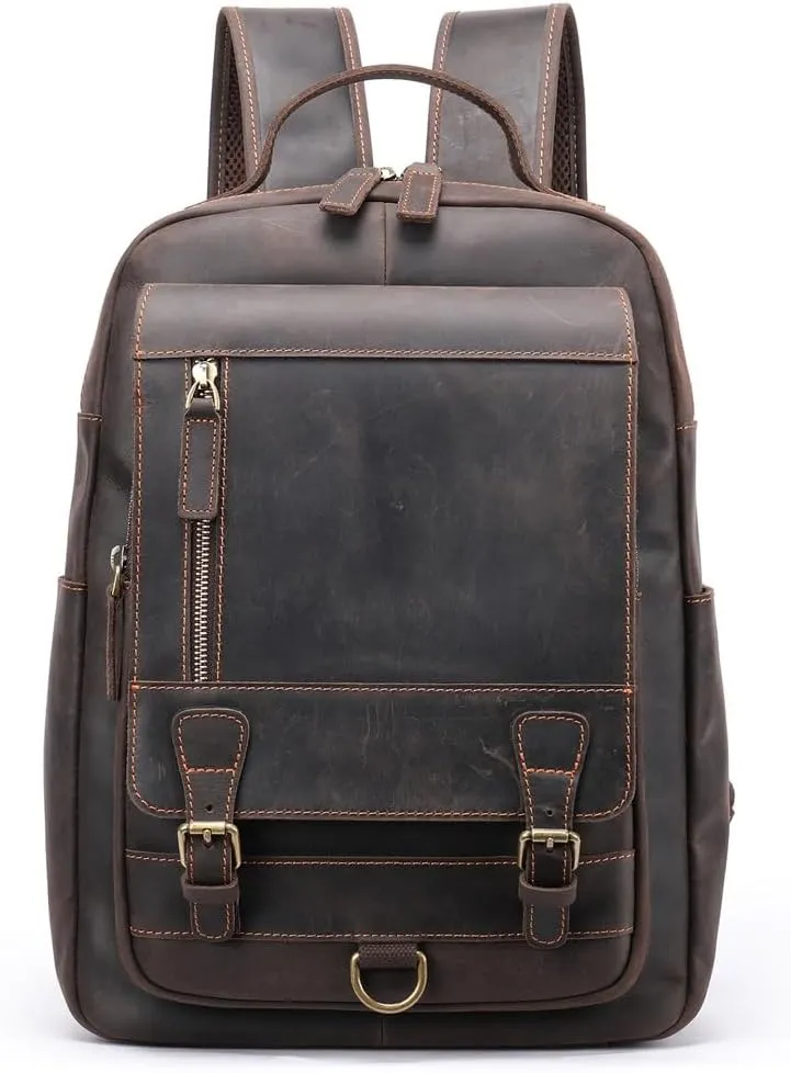 Leather Backpack for MenLaptop Bag Large Hiking Daypack Business Travel Rucksack(D)