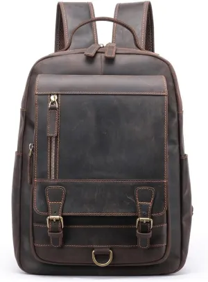 Leather Backpack for MenLaptop Bag Large Hiking Daypack Business Travel Rucksack(D)