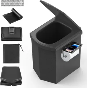 Leather Folding Portable Toilet for Camping – Heavy-Duty Design with 440 lbs Load Capacity, Waterproof Carry Bag & Phone/Tissue Holder – Ideal for Outdoor Adventures, Emergencies, and Travel