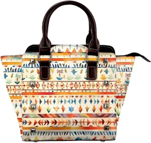 Leather Shoulder Bag for Women, Colorful Maple Arrows Studded Purse Ethnic Geometric Crossbody Handbags Punk Hobo Bag with Adjustable Strap