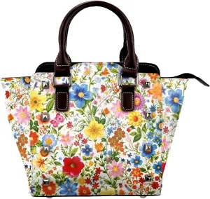 Leather Shoulder Bag for Women, Colorful Spring Flower Studded Purse Red Yellow Floral Crossbody Handbags Punk Hobo Bag with Adjustable Strap