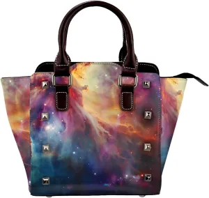 Leather Shoulder Bag for Women, Nebula Studded Purse Galaxy Star Crossbody Handbags Punk Hobo Bag with Adjustable Strap