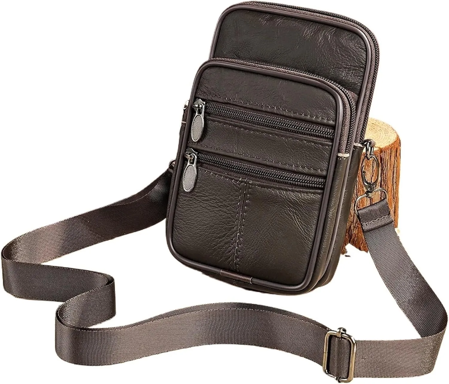 Leather Waist Bag Shoulder Male Fanny Pack Phone Small Crossbody Messenger Bag Vintage Business Belt Pouch Pocket For Outings(3103-black)