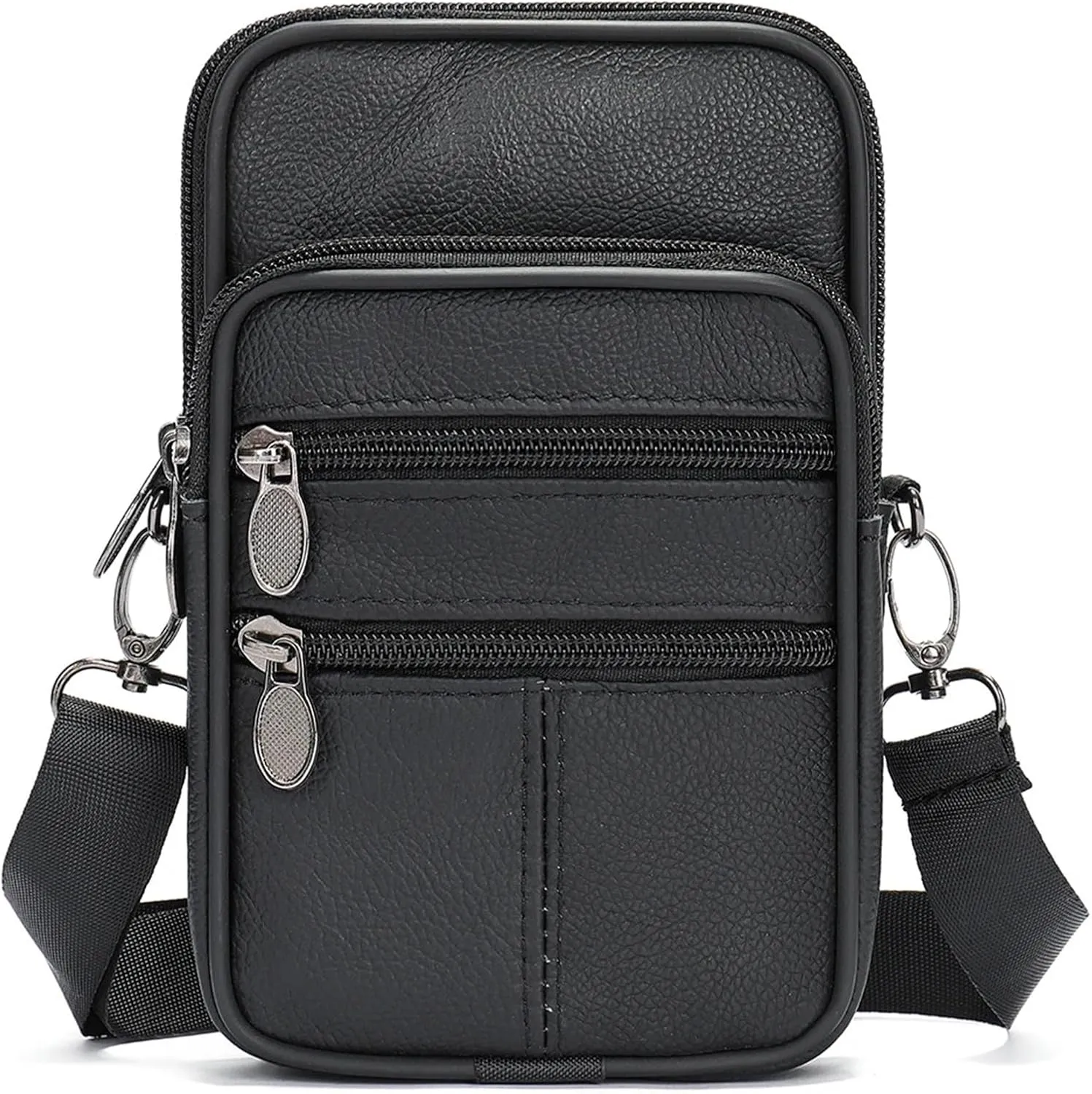 Leather Waist Bag Shoulder Male Fanny Pack Phone Small Crossbody Messenger Bag Vintage Business Belt Pouch Pocket For Outings(3103-black)