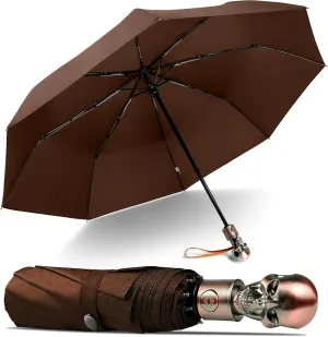 Lejorain Mens Black Skull Umbrella - Automatic Luxury Travel Windproof Umbrella Compact - Portable Strong Lightweight Rain Umbrella for Adults