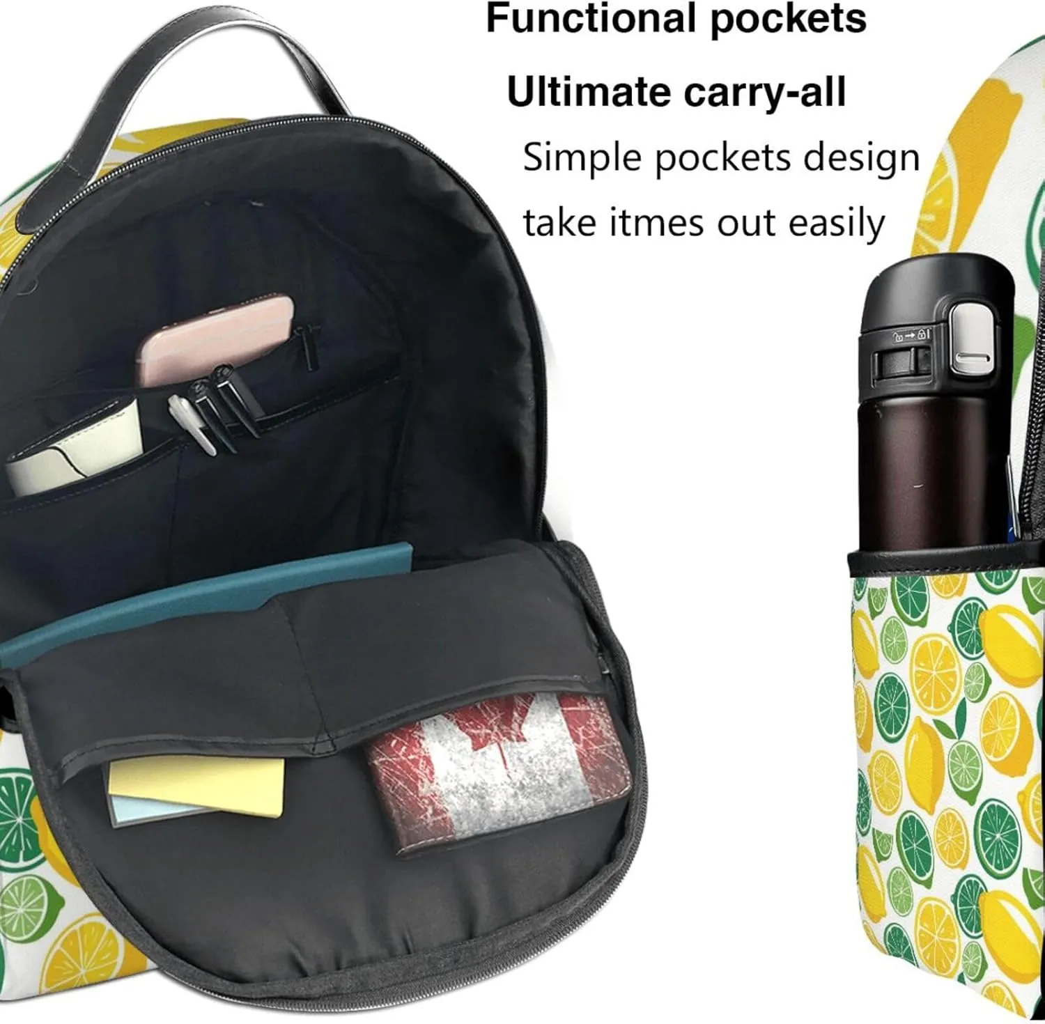 Lemon and Lime Refreshing Adult Backpacks 14 Inch Laptop Backpack Double Shoulder Bag for Work Travel Gifts