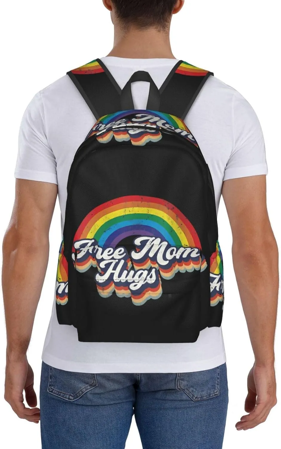 Lgbt Pride Rainbow Gay Allyship Free Mom Hugs Heart Laptop Backpack Shoulder Bag Laptop Pack Travel Backpacks Commuter Back Pack Casual Daypack Bags With Side Pockets