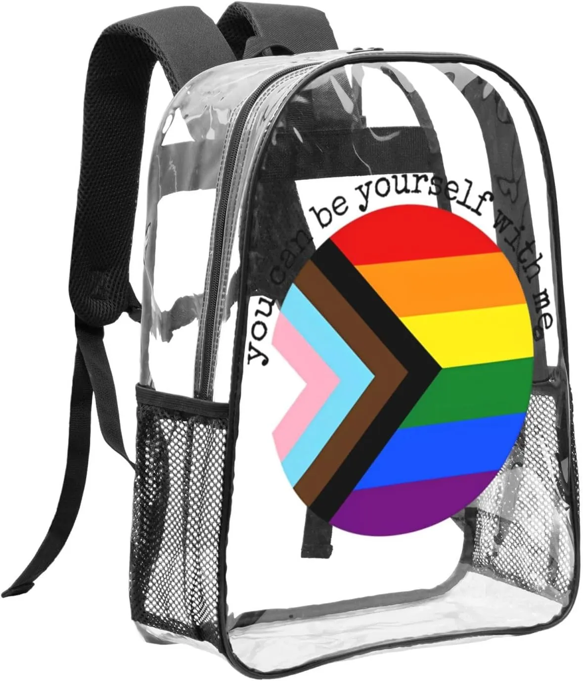 LGBT Pride Rainbow Gay You can be yourself with me 16 Inch Clear PVC Backpacks Transparent Backpack Multipurpose Double Shoulder Bag for Men Women Gifts