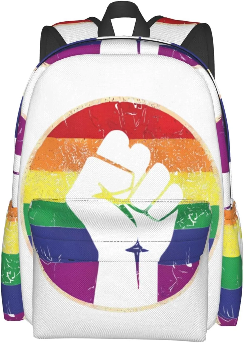 LGBT Rainbow Gay Pride Flag Hand Clenched Fist Support 17 Inch Casual Backpack Laptop Backpacks Travel Back Pack Large Camping Rucksack Hiking Daypack Lightweight Double Shoulder Bag