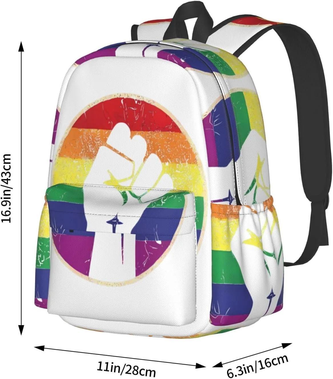LGBT Rainbow Gay Pride Flag Hand Clenched Fist Support 17 Inch Casual Backpack Laptop Backpacks Travel Back Pack Large Camping Rucksack Hiking Daypack Lightweight Double Shoulder Bag