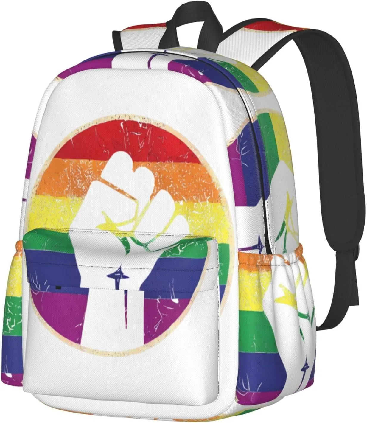 LGBT Rainbow Gay Pride Flag Hand Clenched Fist Support 17 Inch Casual Backpack Laptop Backpacks Travel Back Pack Large Camping Rucksack Hiking Daypack Lightweight Double Shoulder Bag