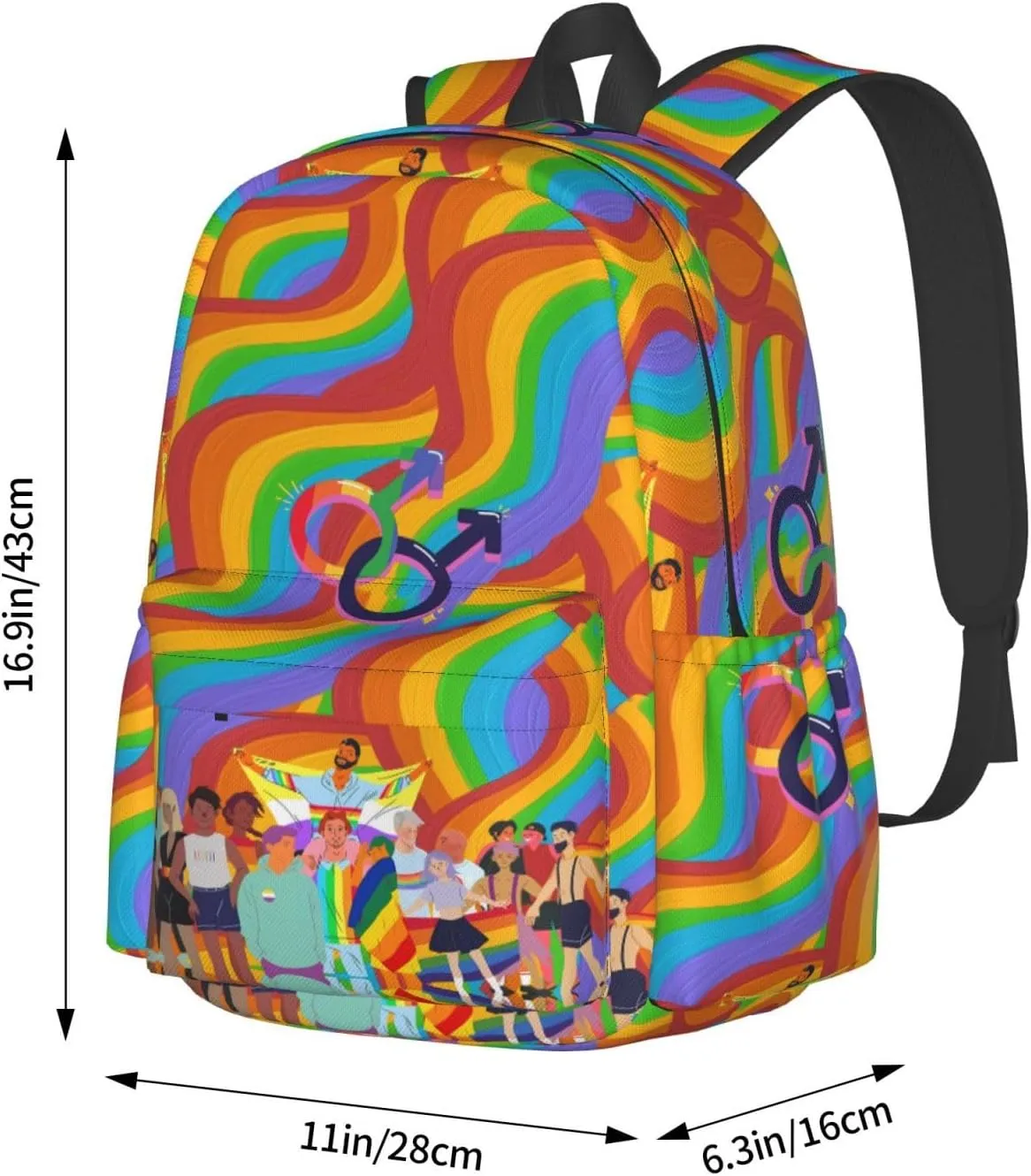 LGBT Rainbow Gay Pride Flag People Together 17 Inch Casual Backpack Laptop Backpacks Travel Back Pack Large Camping Rucksack Hiking Daypack Lightweight Double Shoulder Bag