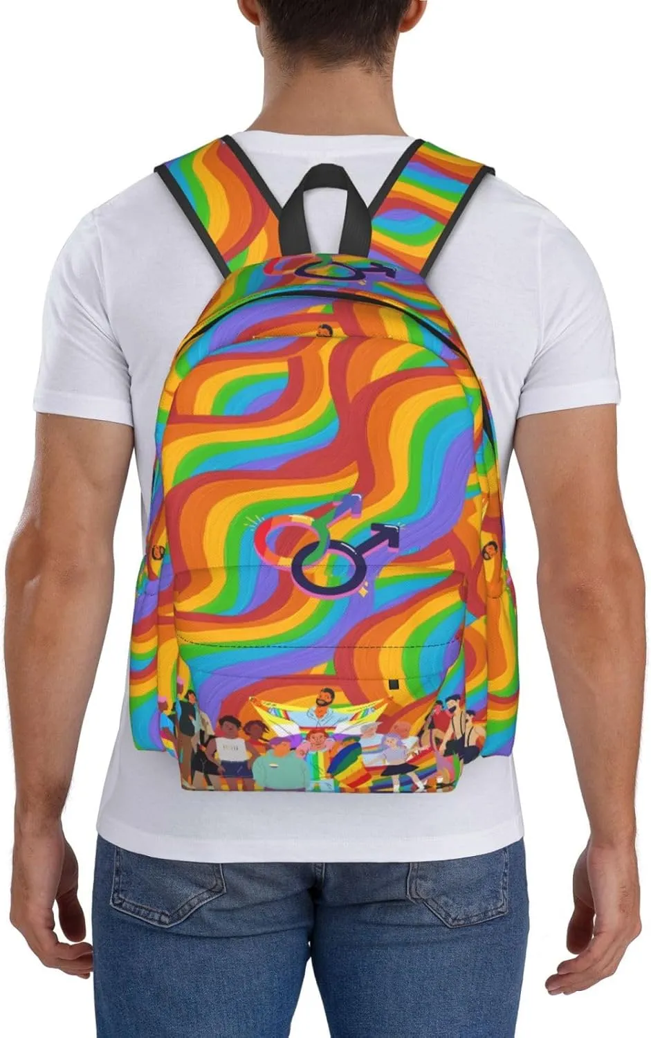LGBT Rainbow Gay Pride Flag People Together 17 Inch Casual Backpack Laptop Backpacks Travel Back Pack Large Camping Rucksack Hiking Daypack Lightweight Double Shoulder Bag