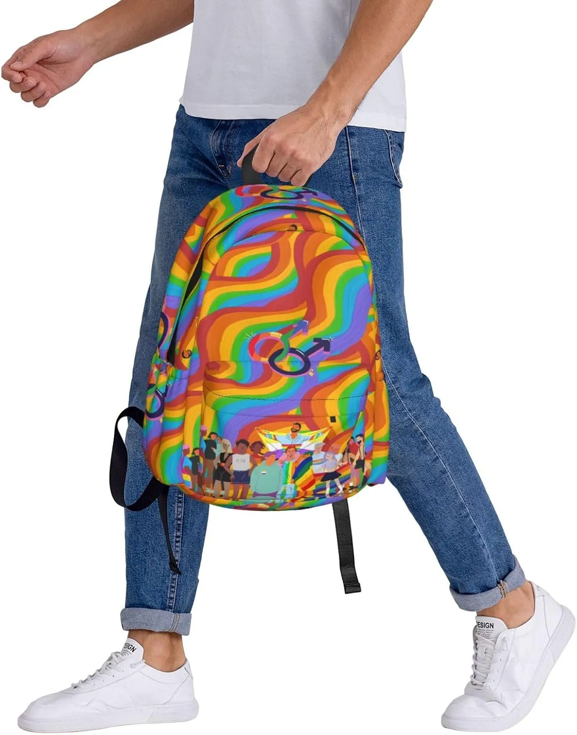LGBT Rainbow Gay Pride Flag People Together 17 Inch Casual Backpack Laptop Backpacks Travel Back Pack Large Camping Rucksack Hiking Daypack Lightweight Double Shoulder Bag