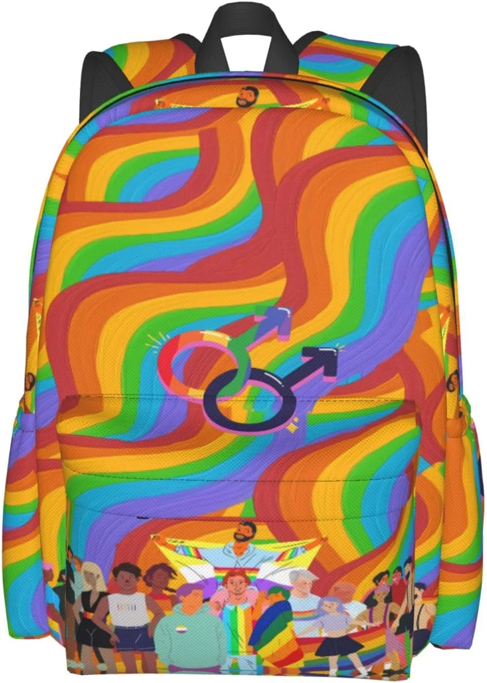 LGBT Rainbow Gay Pride Flag People Together 17 Inch Casual Backpack Laptop Backpacks Travel Back Pack Large Camping Rucksack Hiking Daypack Lightweight Double Shoulder Bag