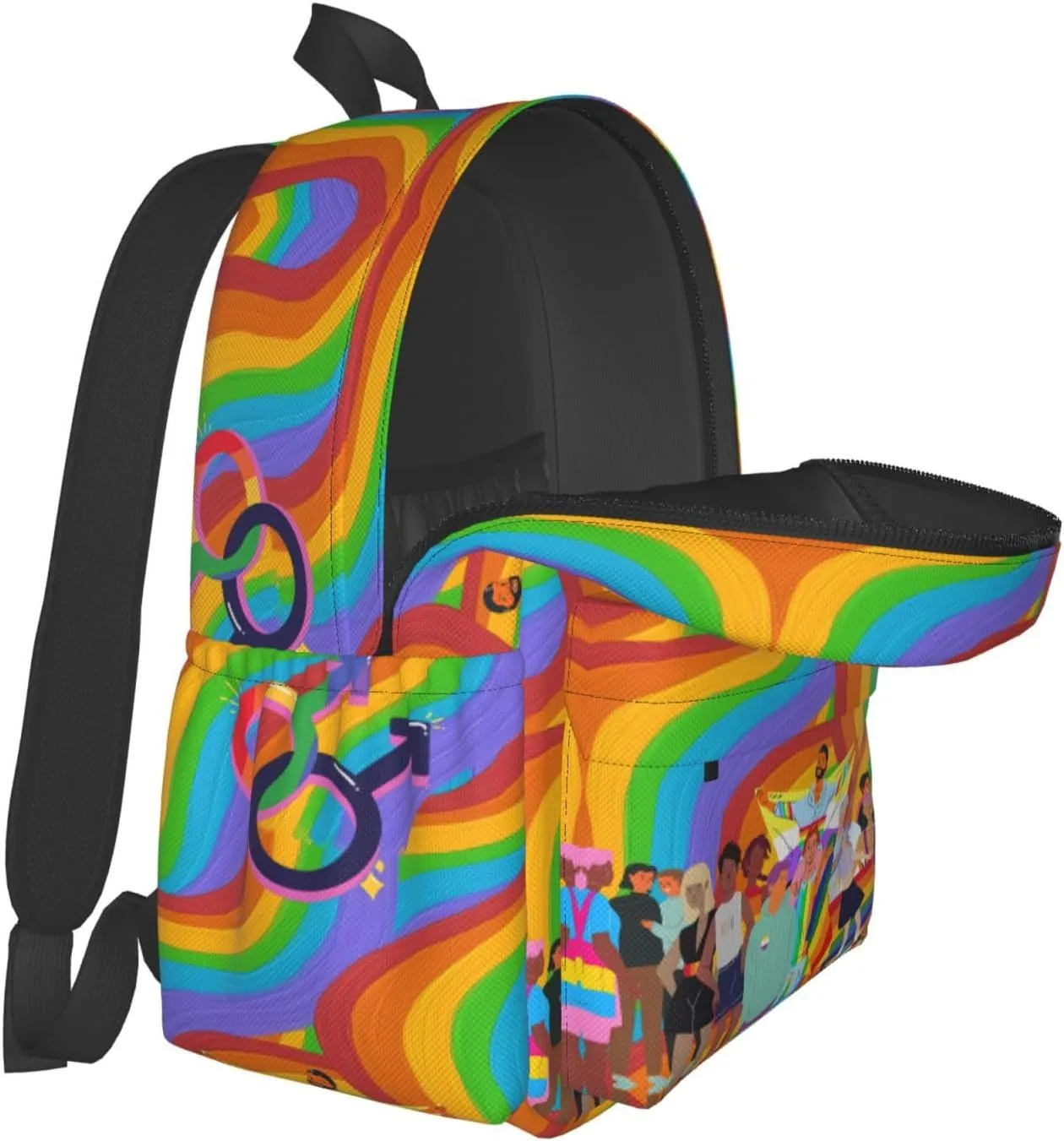 LGBT Rainbow Gay Pride Flag People Together 17 Inch Casual Backpack Laptop Backpacks Travel Back Pack Large Camping Rucksack Hiking Daypack Lightweight Double Shoulder Bag