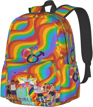 LGBT Rainbow Gay Pride Flag People Together 17 Inch Casual Backpack Laptop Backpacks Travel Back Pack Large Camping Rucksack Hiking Daypack Lightweight Double Shoulder Bag