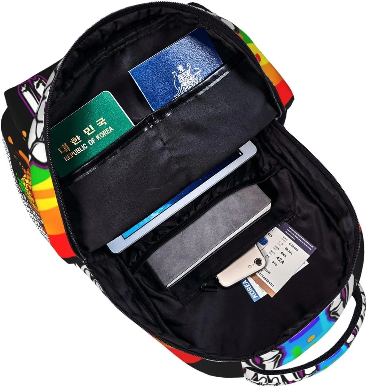 Lgbt Rainbow Gay Pride Flag Rock Skeleton Skull Gesture Backpacks 15 Inch Laptop Backpack Multipurpose Double Shoulder Bag For Men Women Gifts