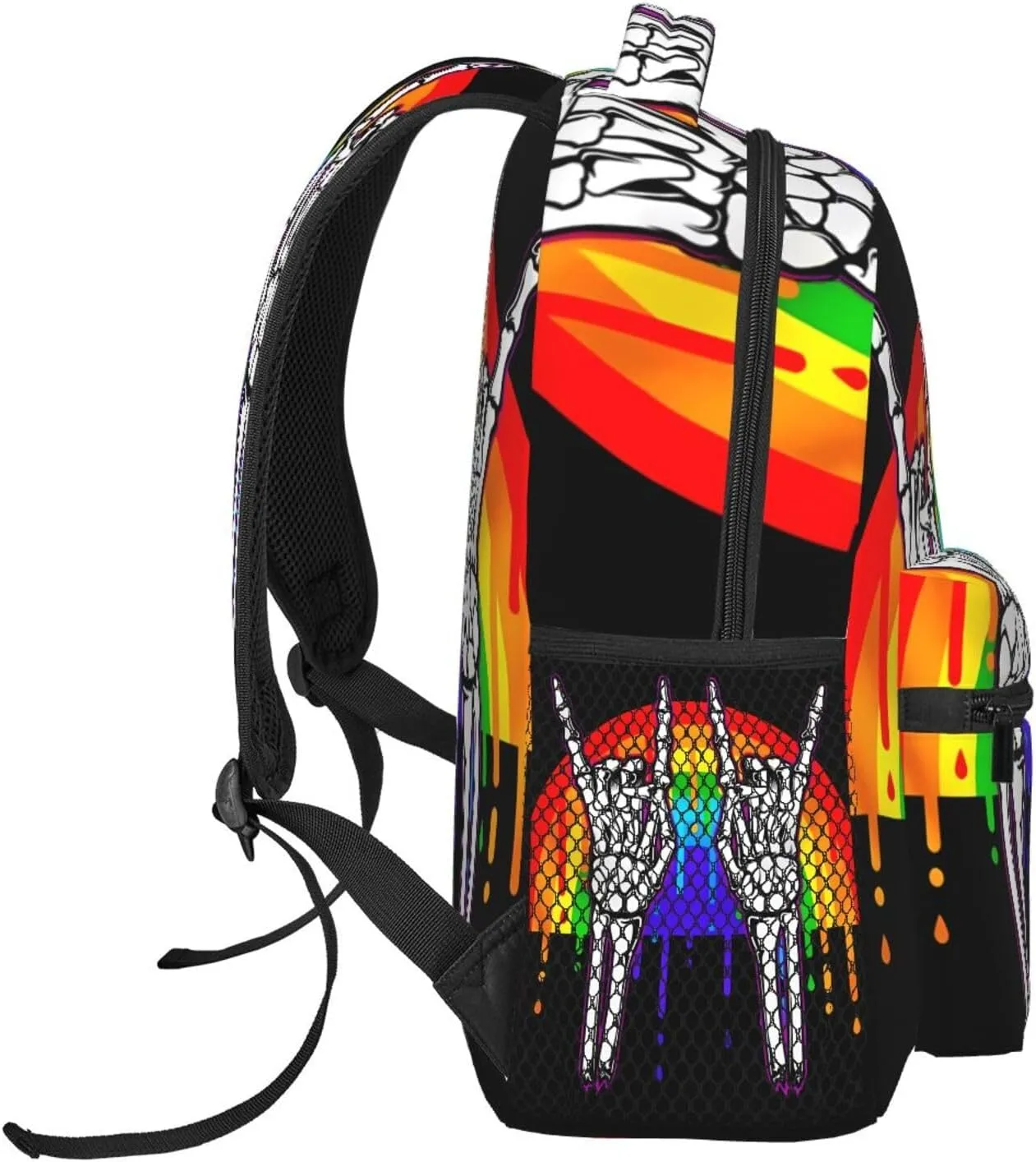 Lgbt Rainbow Gay Pride Flag Rock Skeleton Skull Gesture Backpacks 15 Inch Laptop Backpack Multipurpose Double Shoulder Bag For Men Women Gifts