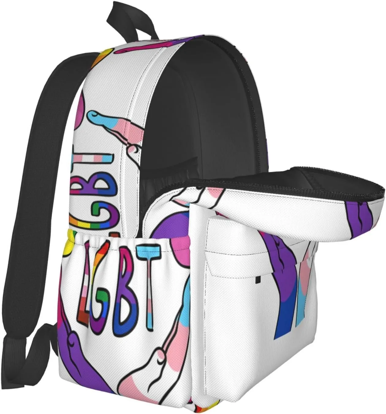 LGBT Rainbow Gay Pride Heart Gesture 17 Inch Casual Backpack Laptop Backpacks Travel Back Pack Large Camping Rucksack Hiking Daypack Lightweight Double Shoulder Bag