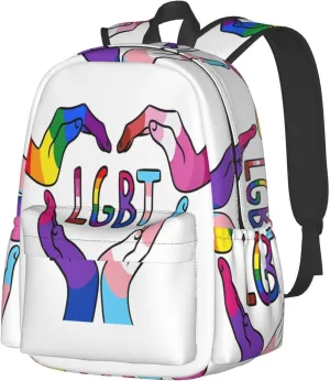 LGBT Rainbow Gay Pride Heart Gesture 17 Inch Casual Backpack Laptop Backpacks Travel Back Pack Large Camping Rucksack Hiking Daypack Lightweight Double Shoulder Bag