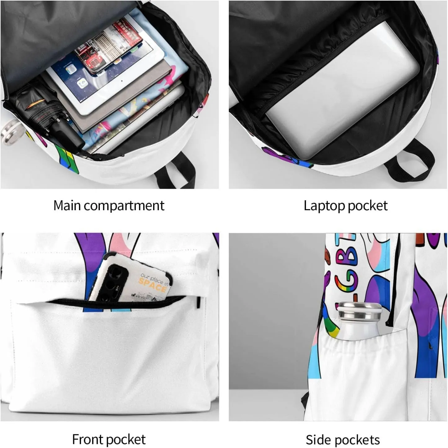 LGBT Rainbow Gay Pride Heart Gesture 17 Inch Casual Backpack Laptop Backpacks Travel Back Pack Large Camping Rucksack Hiking Daypack Lightweight Double Shoulder Bag