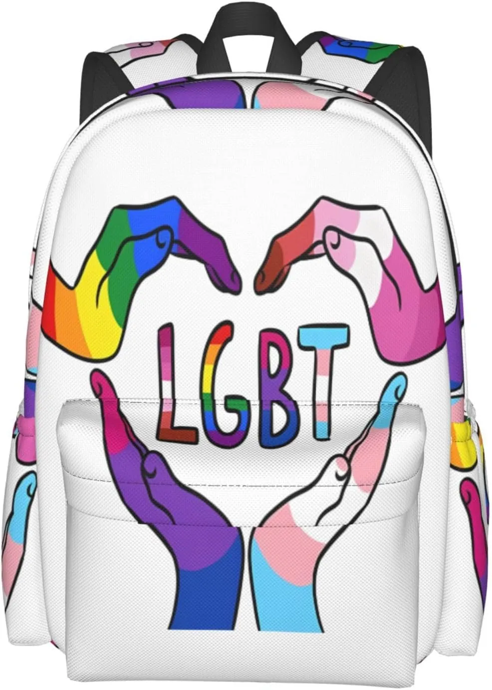 LGBT Rainbow Gay Pride Heart Gesture 17 Inch Casual Backpack Laptop Backpacks Travel Back Pack Large Camping Rucksack Hiking Daypack Lightweight Double Shoulder Bag