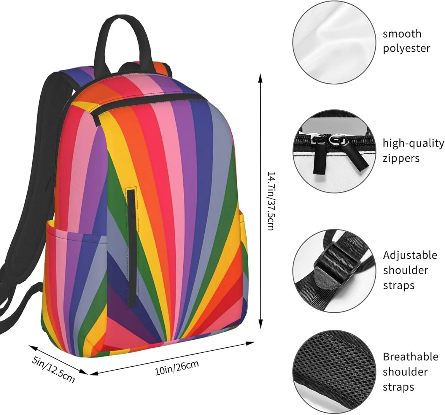 LGBT Rainbow Gay Pride LGBTQ Flag Travel Laptop Backpack Casual Backpacks Double Shoulder Daypack Notebook Rucksack Work Bags Sports Bag for Hiking Camping Beach
