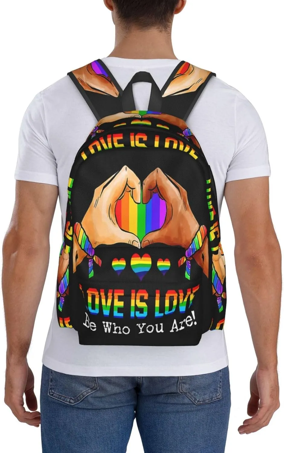 LGBT Rainbow Gay Pride Love Is Love Be Who You Are 17 Inch Casual Backpack Laptop Backpacks Travel Back Pack Large Camping Rucksack Hiking Daypack Lightweight Double Shoulder Bag