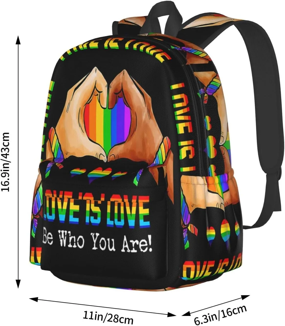 LGBT Rainbow Gay Pride Love Is Love Be Who You Are 17 Inch Casual Backpack Laptop Backpacks Travel Back Pack Large Camping Rucksack Hiking Daypack Lightweight Double Shoulder Bag