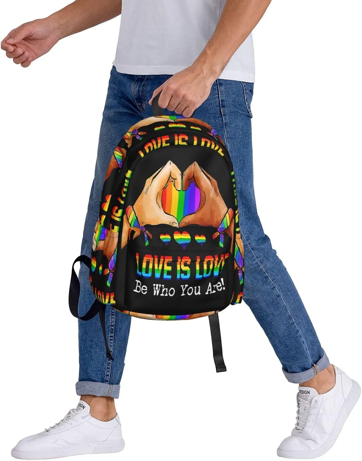 LGBT Rainbow Gay Pride Love Is Love Be Who You Are 17 Inch Casual Backpack Laptop Backpacks Travel Back Pack Large Camping Rucksack Hiking Daypack Lightweight Double Shoulder Bag
