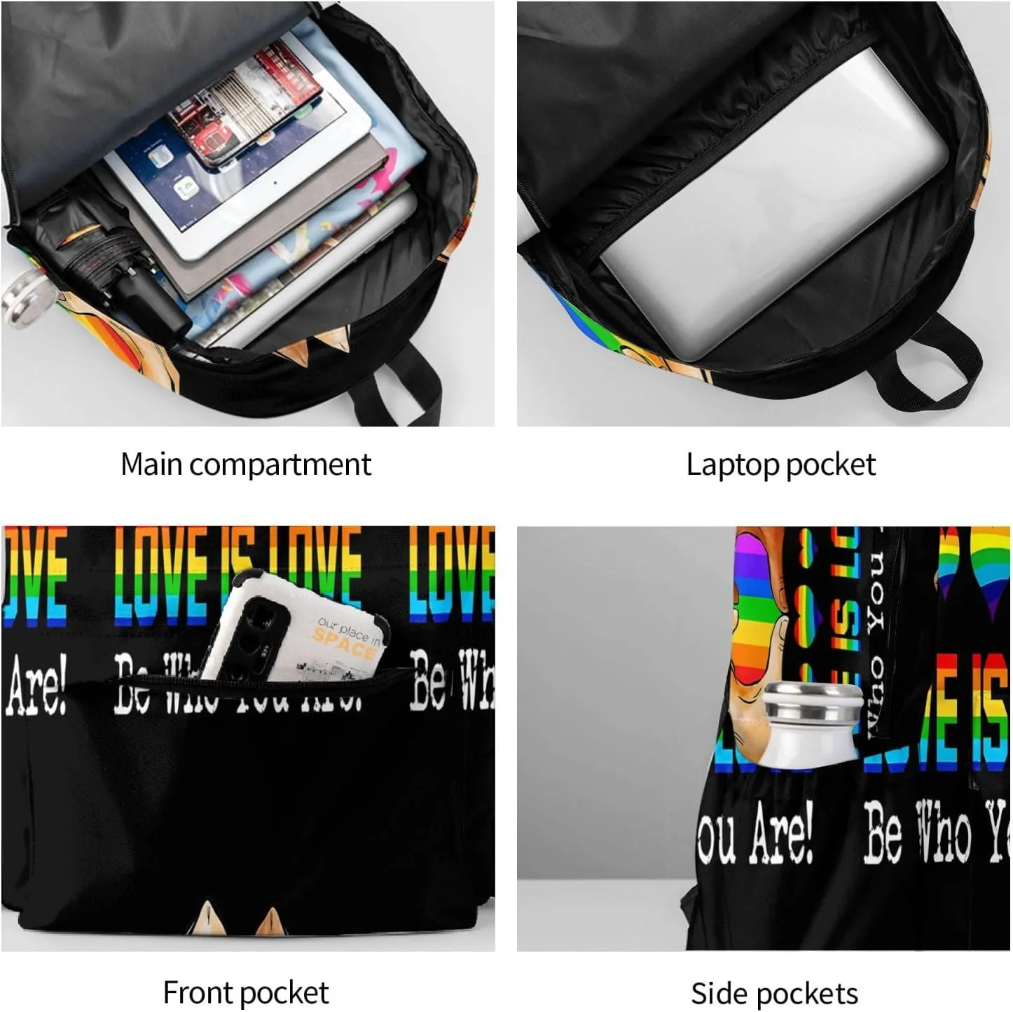 LGBT Rainbow Gay Pride Love Is Love Be Who You Are 17 Inch Casual Backpack Laptop Backpacks Travel Back Pack Large Camping Rucksack Hiking Daypack Lightweight Double Shoulder Bag
