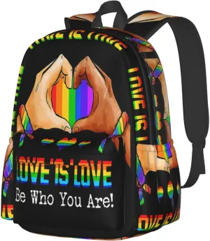LGBT Rainbow Gay Pride Love Is Love Be Who You Are 17 Inch Casual Backpack Laptop Backpacks Travel Back Pack Large Camping Rucksack Hiking Daypack Lightweight Double Shoulder Bag