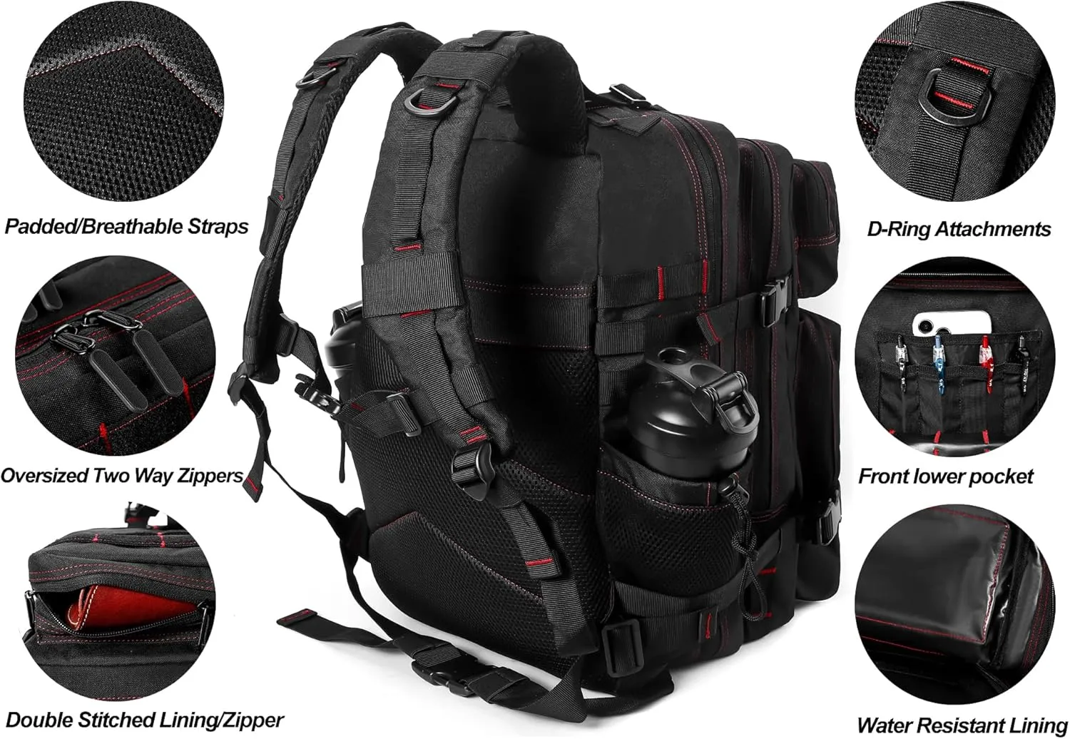 LHI Military Tactical Backpack for Men and Women 45L Army 3 Days Assault Pack Bag Large Rucksack with Molle System