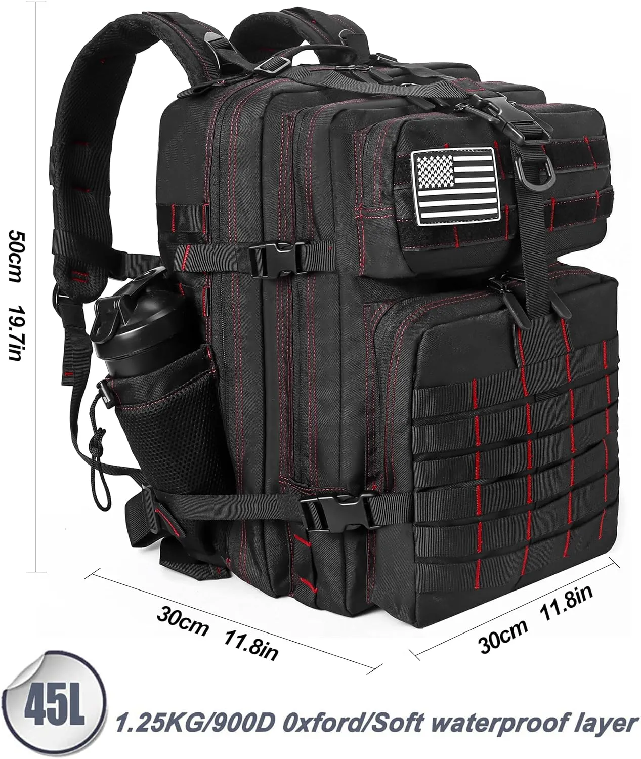 LHI Military Tactical Backpack for Men and Women 45L Army 3 Days Assault Pack Bag Large Rucksack with Molle System