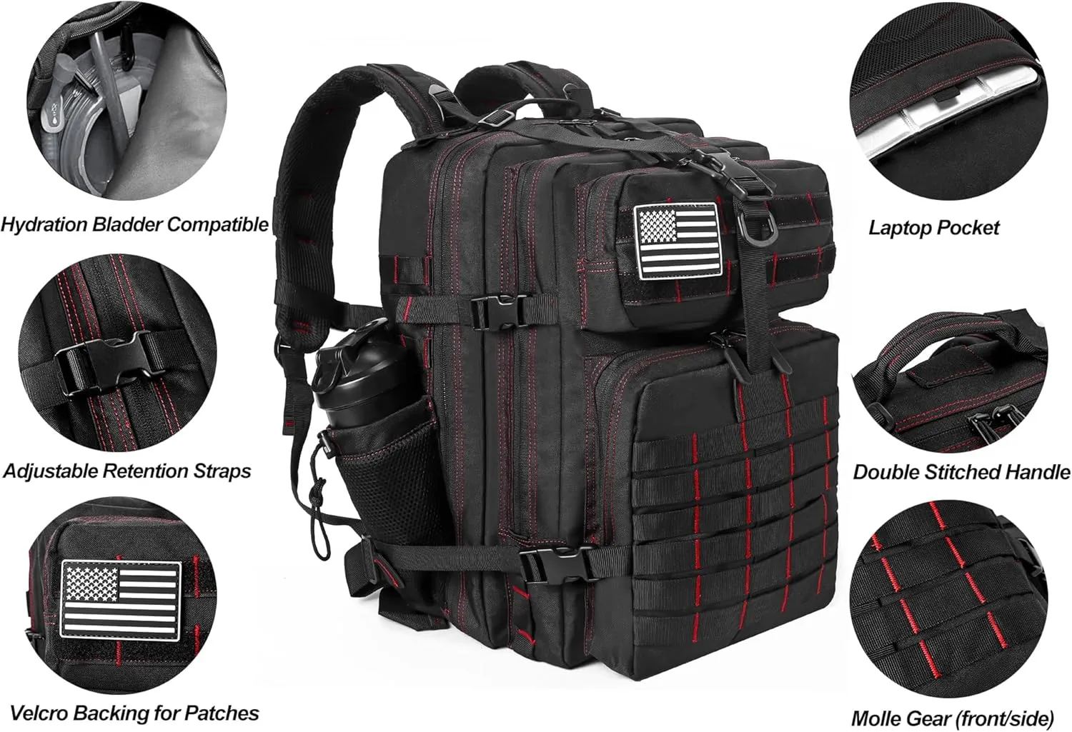 LHI Military Tactical Backpack for Men and Women 45L Army 3 Days Assault Pack Bag Large Rucksack with Molle System