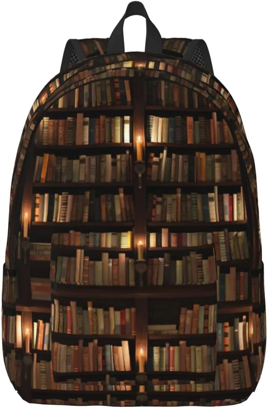 Library Bookshelf Book Canvas Casual Lightweight Duffel Bag, Fashion Duffel Bag, Unisex Travel Backpack