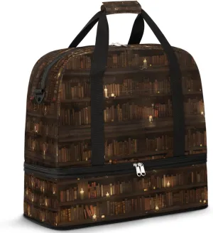 Library Retro Art Travel Duffle Bags With Shoes Compartment for Women Men Weekender Overnight Bag Foldable Sports Tote Gym Carry On Luggage Handlebag for Travel Yoga Hospital Workout