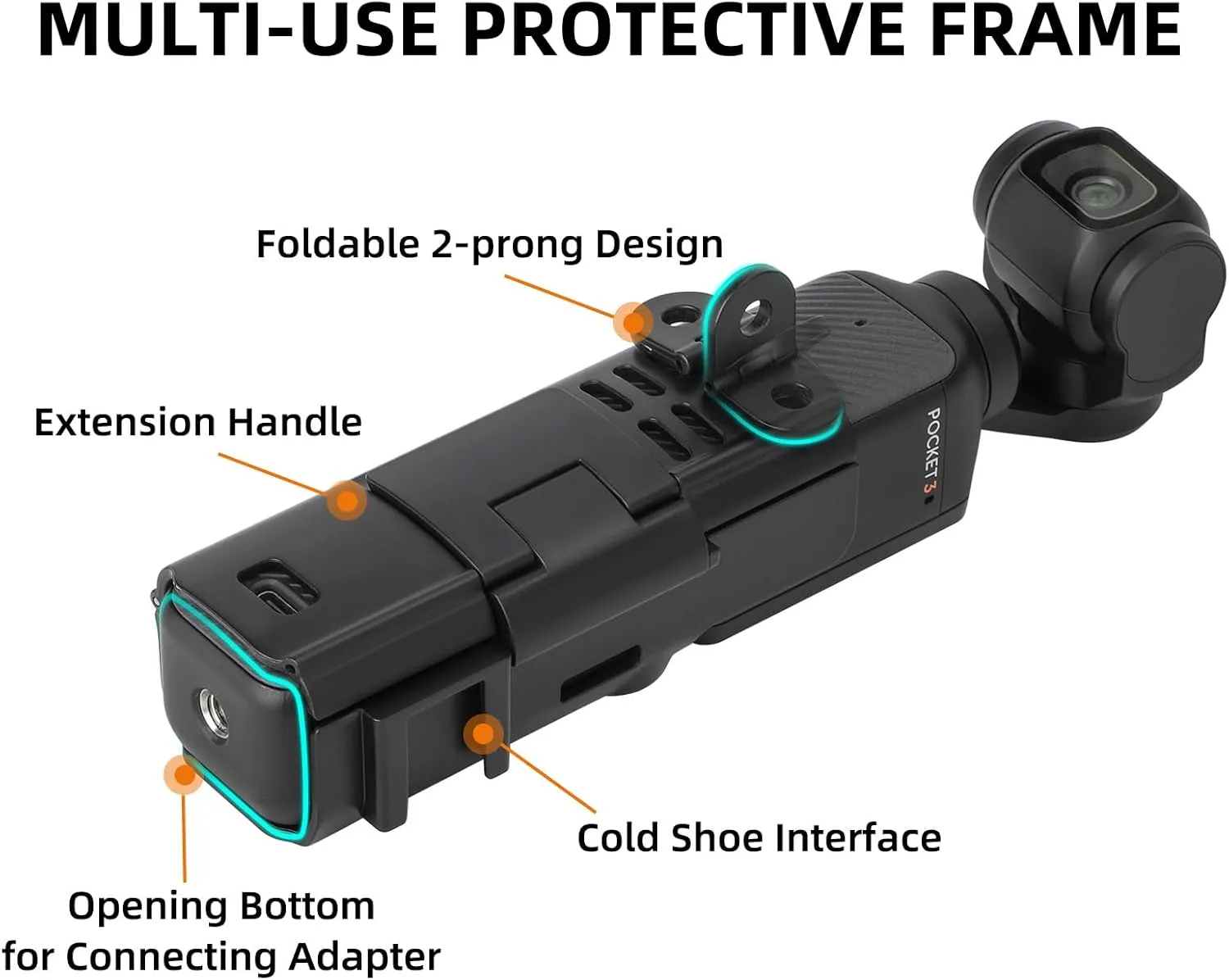 LICHIFIT Multi-Functional Expansion Adapter Mount for DJI OSMO Pocket 3 Camera Bracket Frame Case Protective Cage Holder with Cold Shoe and Foldable Two-Prong Interface