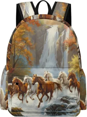 Life Mountain Stream Running Horse Wild Mini Backpack Cute Shoulder Bag Small Laptop Bag Travel Daypack for Men Women