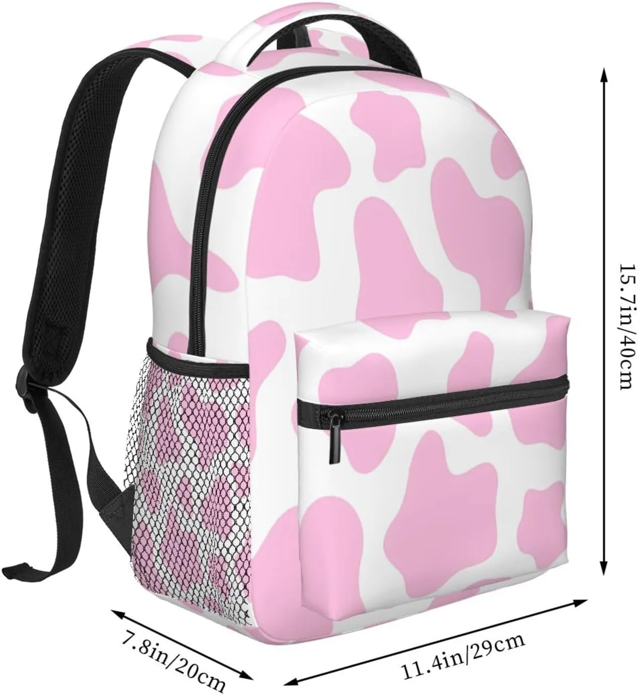Light Pink Strawberry Cow Print Casual Backpack Sport Backpacks Work Travel Rucksack Lightweight Laptop Daypack Adjustable Straps Bags with Pockets for Cycling Hiking