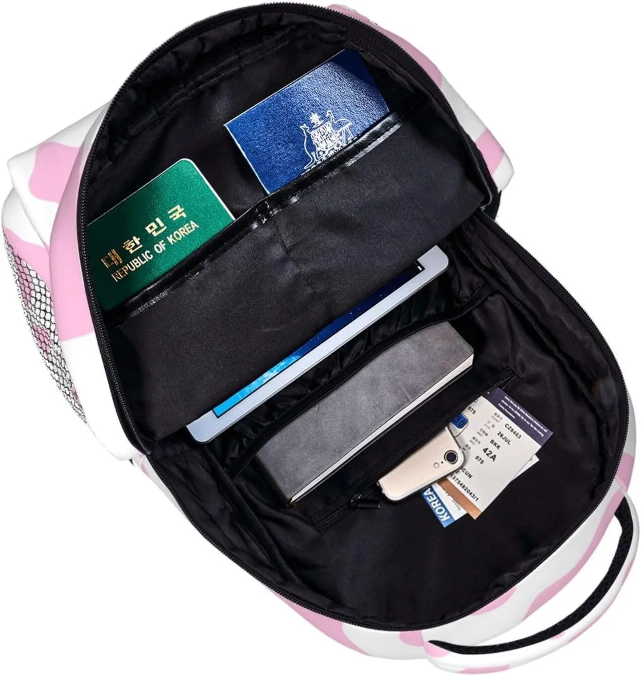 Light Pink Strawberry Cow Print Casual Backpack Sport Backpacks Work Travel Rucksack Lightweight Laptop Daypack Adjustable Straps Bags with Pockets for Cycling Hiking