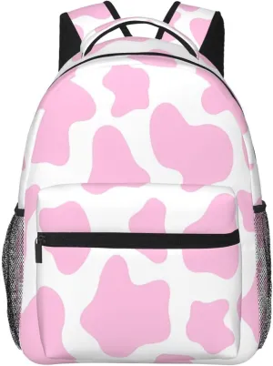 Light Pink Strawberry Cow Print Casual Backpack Sport Backpacks Work Travel Rucksack Lightweight Laptop Daypack Adjustable Straps Bags with Pockets for Cycling Hiking