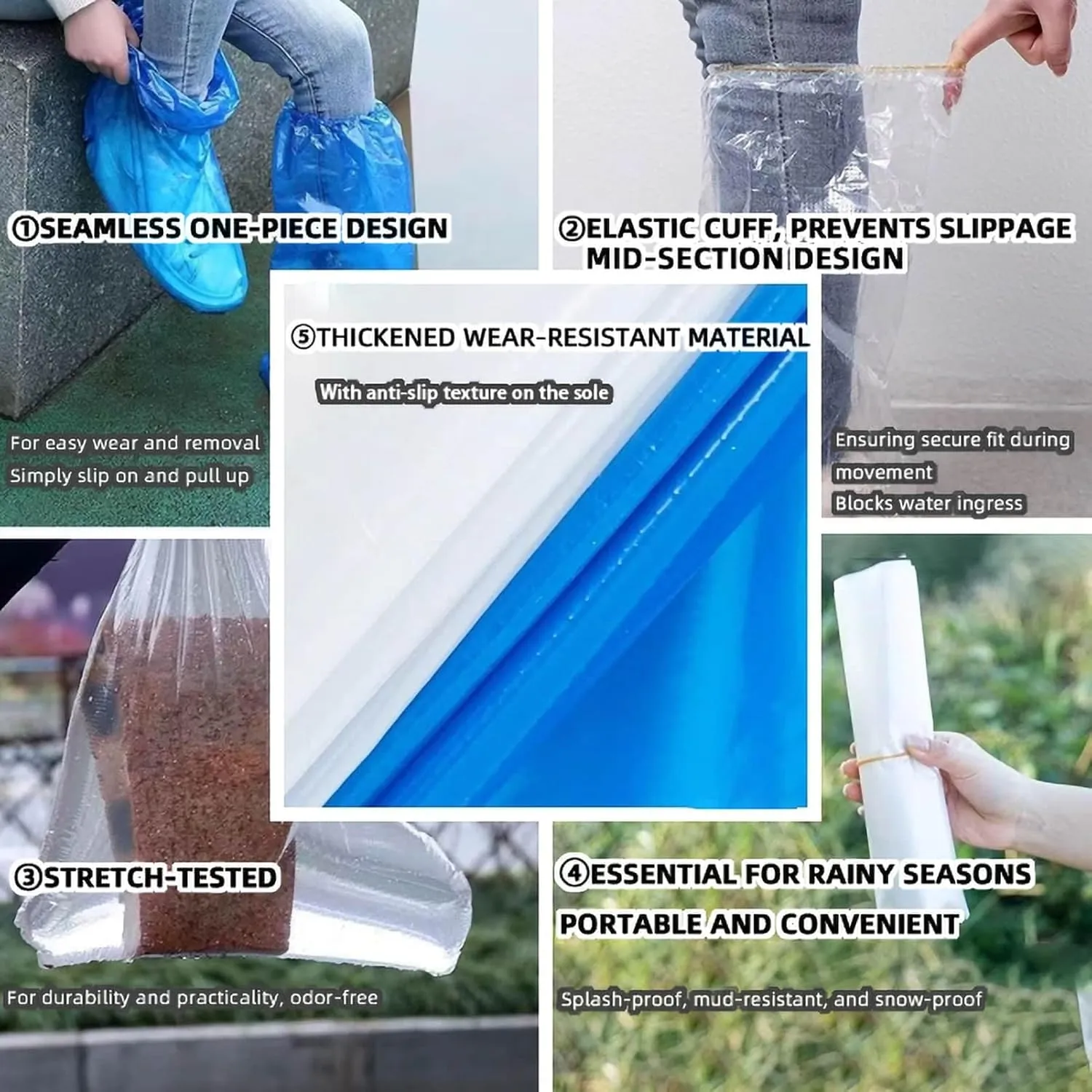 Lightweight Shoe Covers for School, 20 Pairs Disposable Waterproof PE Shoe Covers, Extra-Long, Non-Slip Sole, Universal Sizes for Outdoor Work,White,Adults