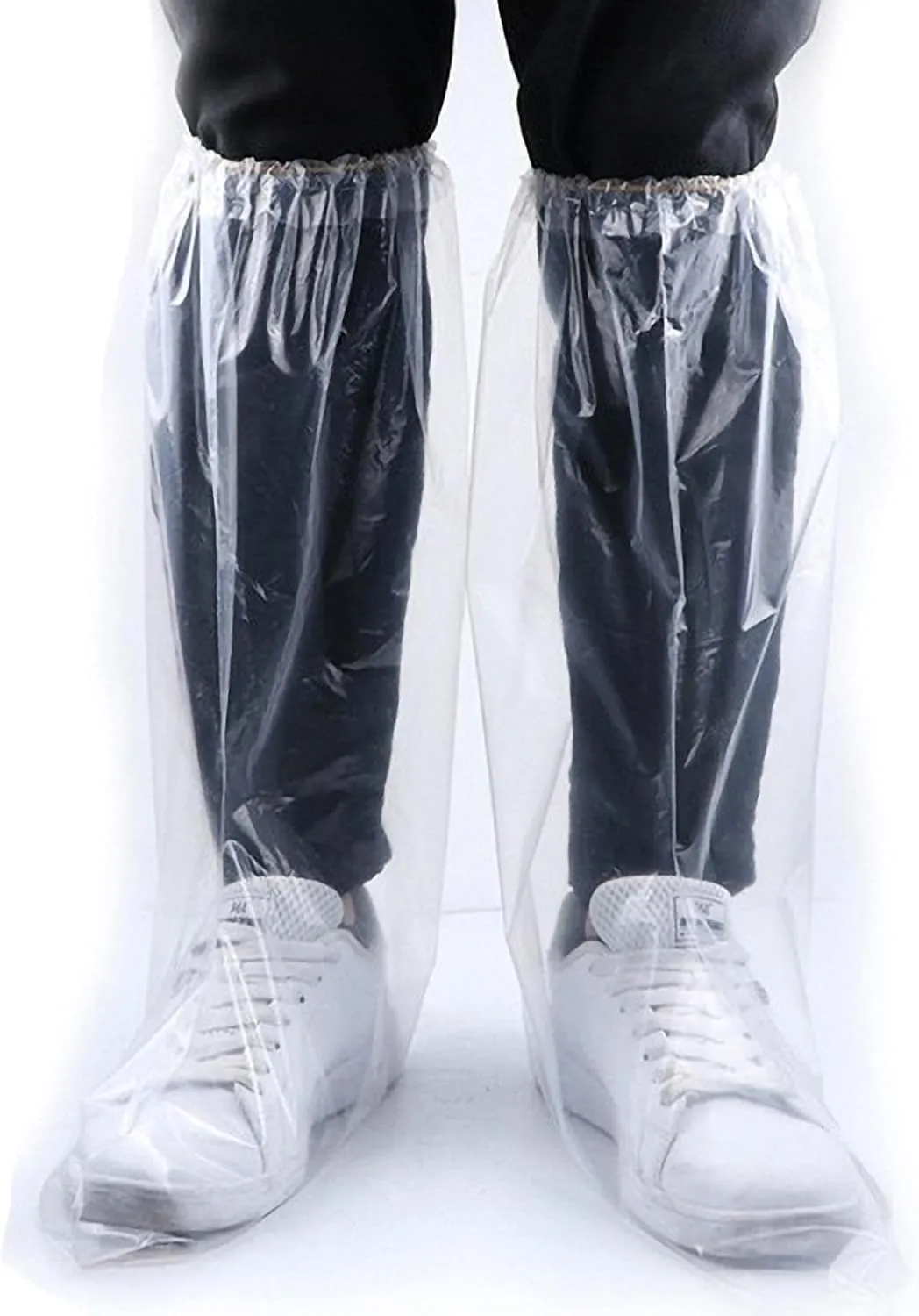 Lightweight Shoe Covers for School, 20 Pairs Disposable Waterproof PE Shoe Covers, Extra-Long, Non-Slip Sole, Universal Sizes for Outdoor Work,White,Adults
