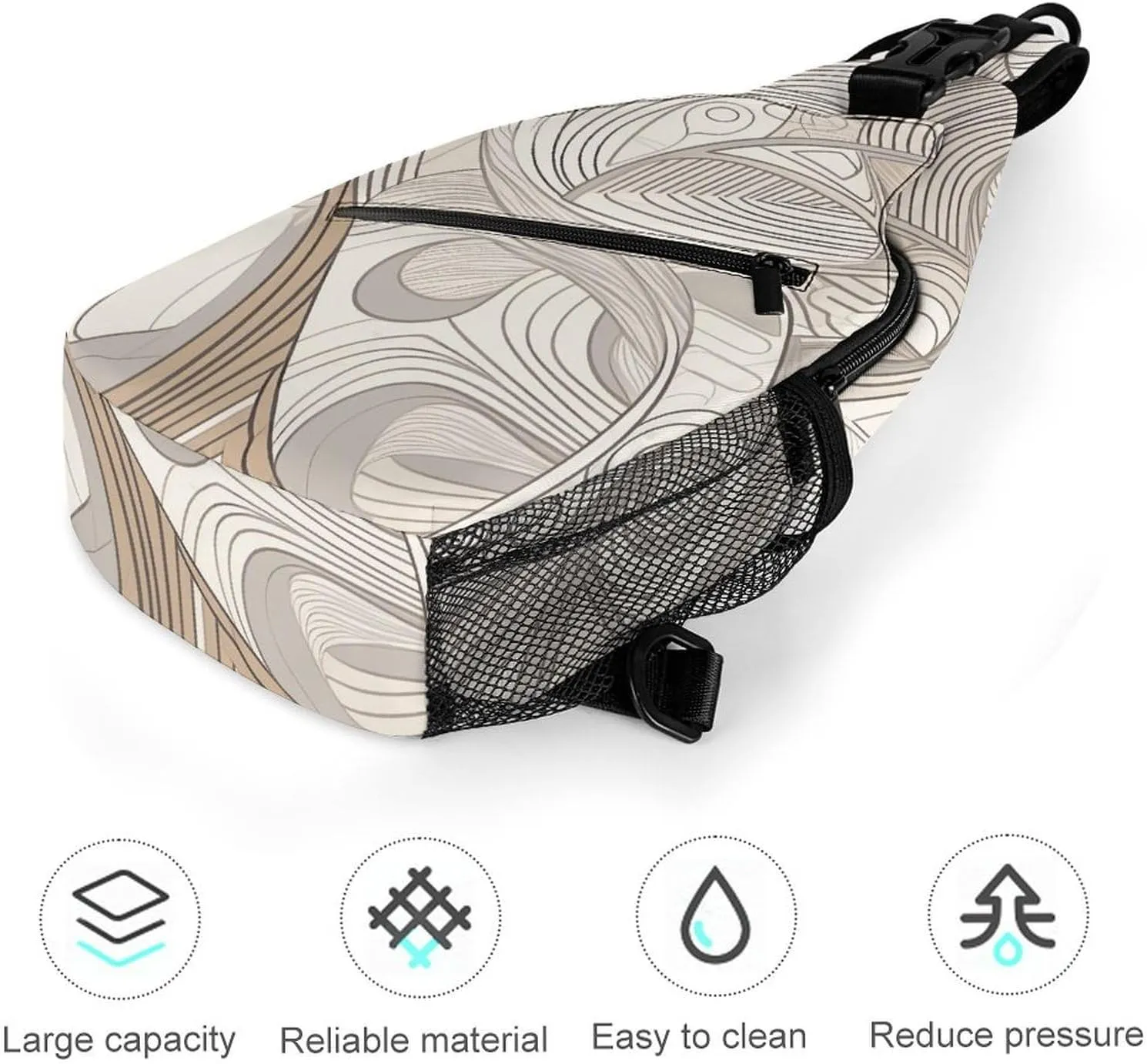 Linear Texture Beige Sling Bag Lightweight Crossbody Chest Pack Travel Shoulder Bag with Adjustable Strap