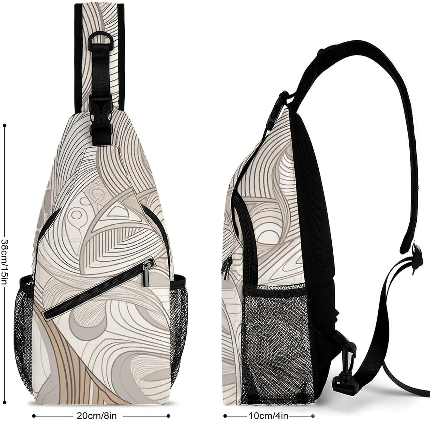 Linear Texture Beige Sling Bag Lightweight Crossbody Chest Pack Travel Shoulder Bag with Adjustable Strap