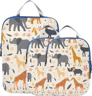 Lion Elephant Gazelle Beige Compression Packing Cubes for Travel Packing Organizers Backpack 3 Pack Luggage Travel Essentials Carry Must Haves Waterproof Suitcase Storage Bags