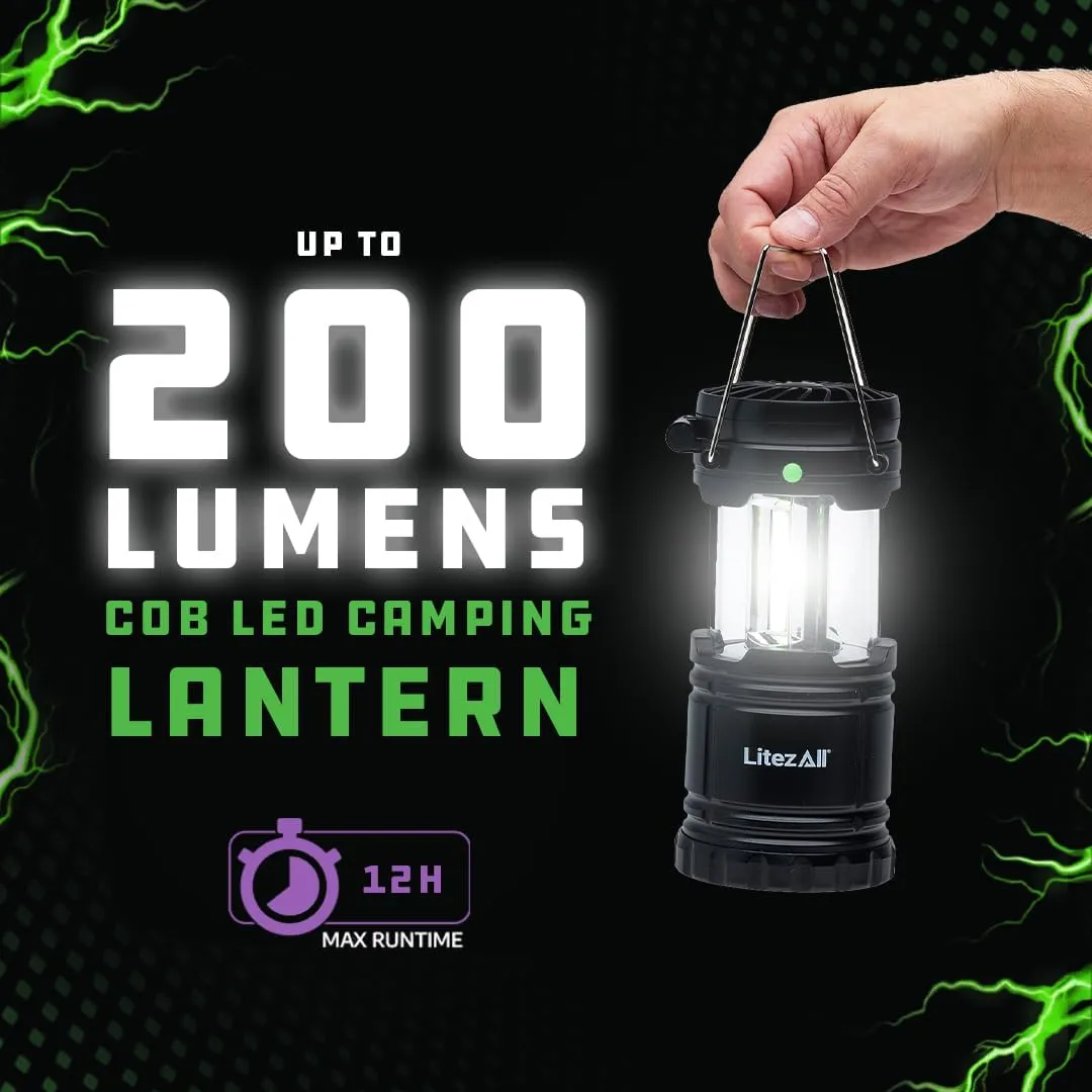 LitezAll Rechargeable Pull-Up Lantern with Built-In Fan and Power Bank, 700 Lumen LED Camping Lantern with USB Charging, Weather-Resistant Tent Light for Outdoors, Power Outages & Emergencies