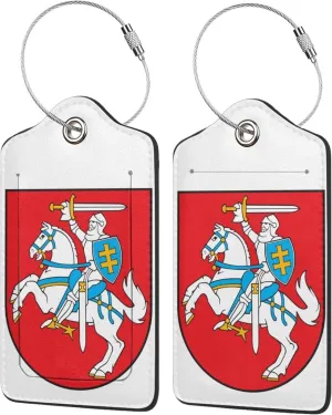 Lithuania National Emblem Luggage Tags Pu Leather with Privacy Cover Label Address Card and Durable Metal Ring Suitable for Men Women Handbags Backpacks